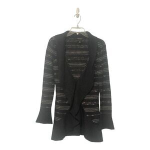 WHBM Sweater Womens Small Black White Silver Knit Cardigan Ruffle Flare Cuff